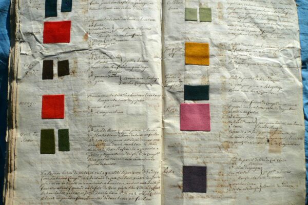 Manuscrit de teinturiers à échantillons. Paul Gout directeur de la manufacture royale de Bize en Minervois, XVIIIe siècle